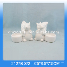 Unique squirrel shaped ceramic animal candle holders in white colour